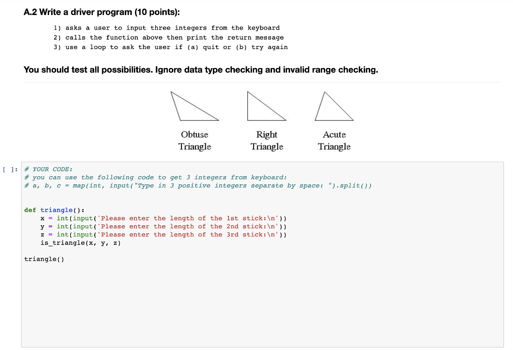 Solved A.1 Triangle Function (10 points) (A.1) Write a | Chegg.com