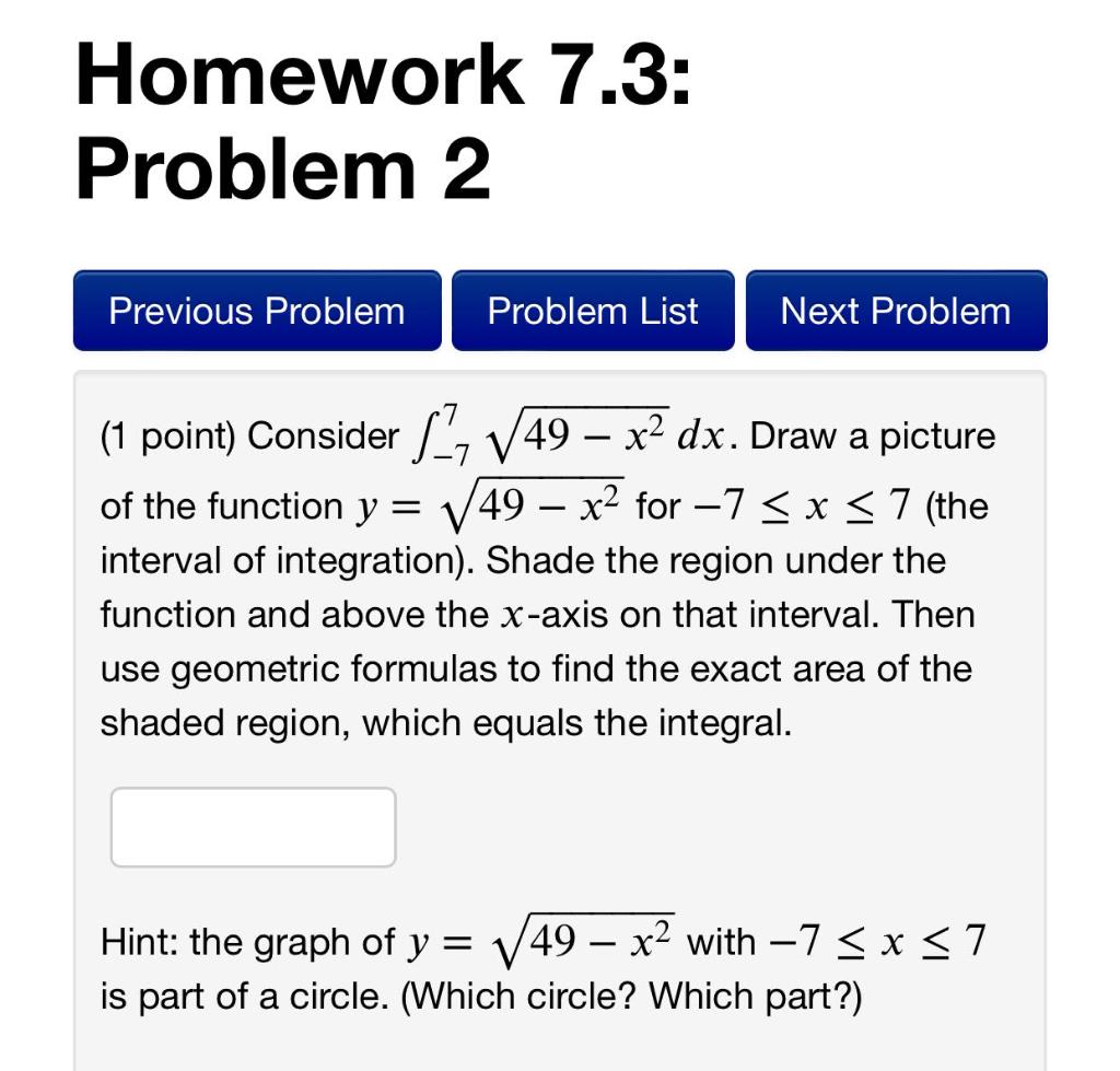 Solved Homework 7.3: Problem 2 Previous Problem Problem List | Chegg.com