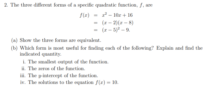 Solved 2. The three different forms of a specific quadratic | Chegg.com