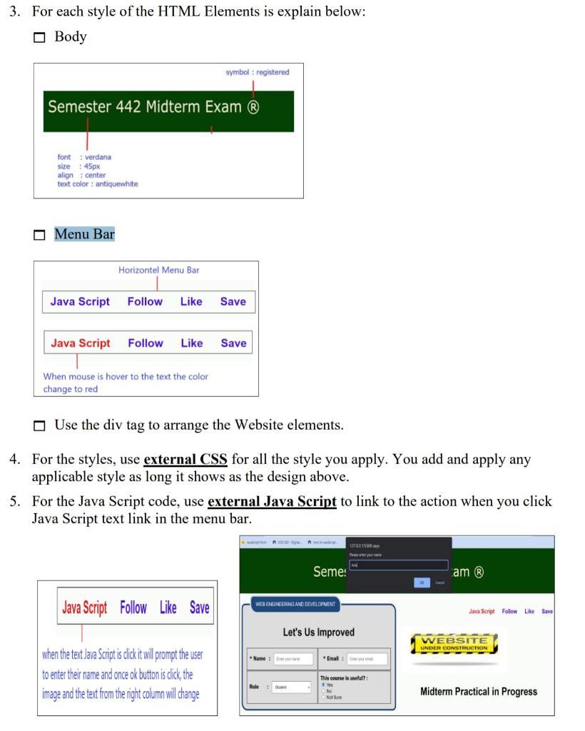 Solved 3. For each style of the HTML Elements is explain | Chegg.com