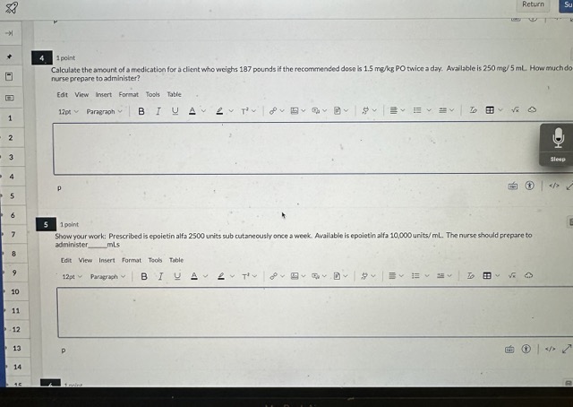 Solved 1 point Calculate the amounk of a medication for a Chegg