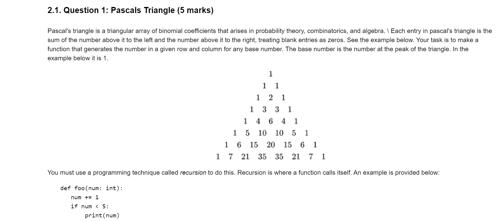 Pascal's triangle: triangular numbers and binomial coefficients