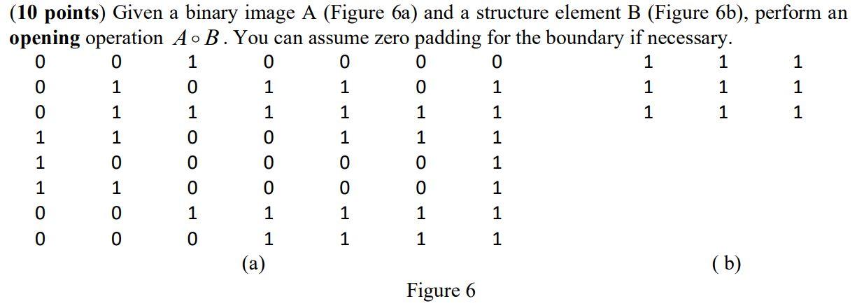 Solved (10 points) Given a binary image A (Figure 6a) and a | Chegg.com