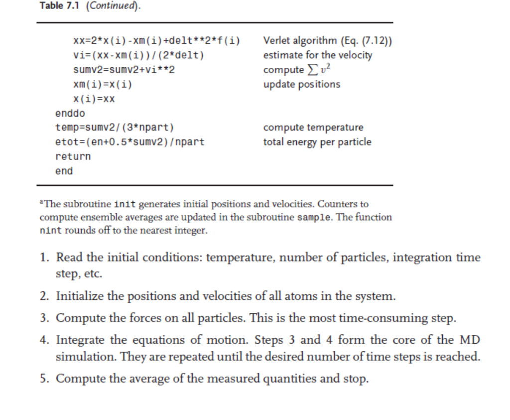 Solved Table 7.1 Pseudocomputer code for a molecular | Chegg.com