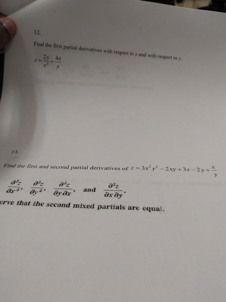 Solved 12. Find the first partial derivatives with respect | Chegg.com