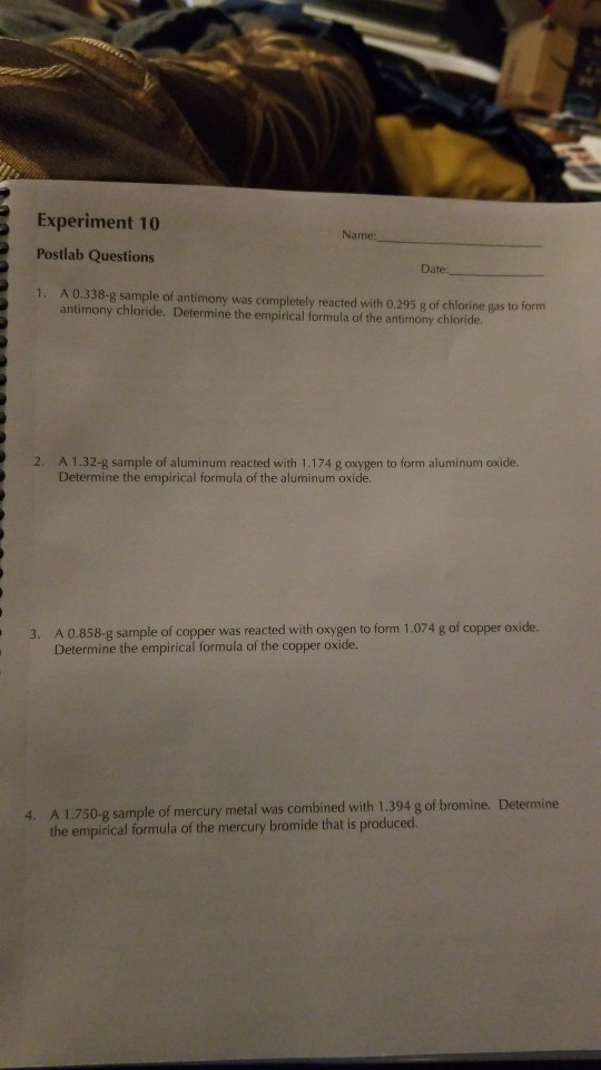 Solved Experiment 10 Postlab Questions 1. A 0.338-g sample | Chegg.com