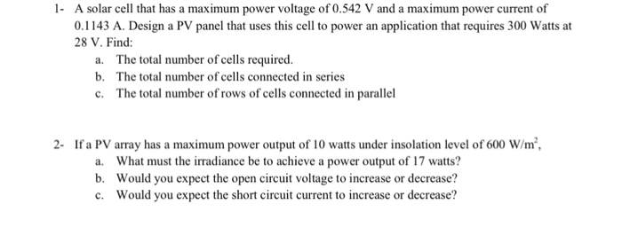 Solved A solar cell that has a maximum power voltage of | Chegg.com