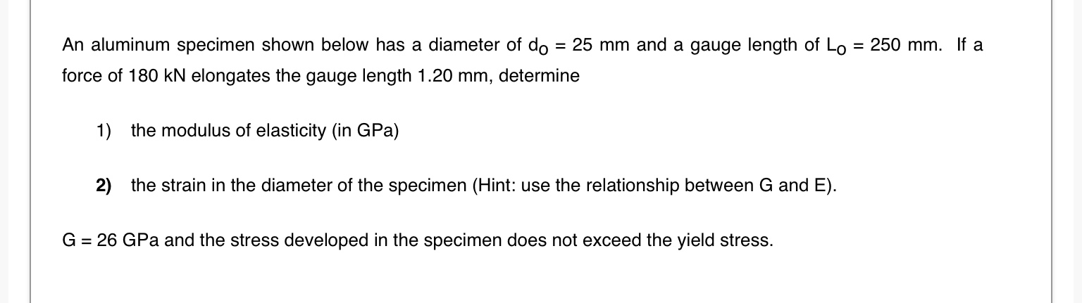 Solved An aluminum specimen shown below has a diameter of do | Chegg.com