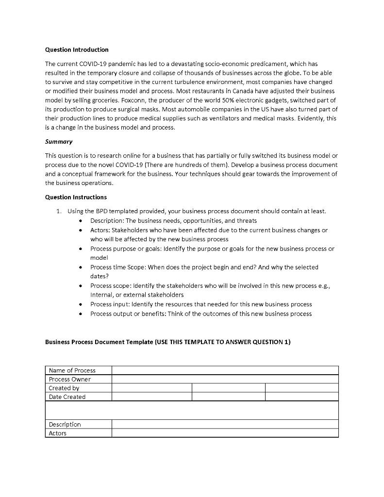 Solved Question Introduction The current COVID-19 pandemic | Chegg.com