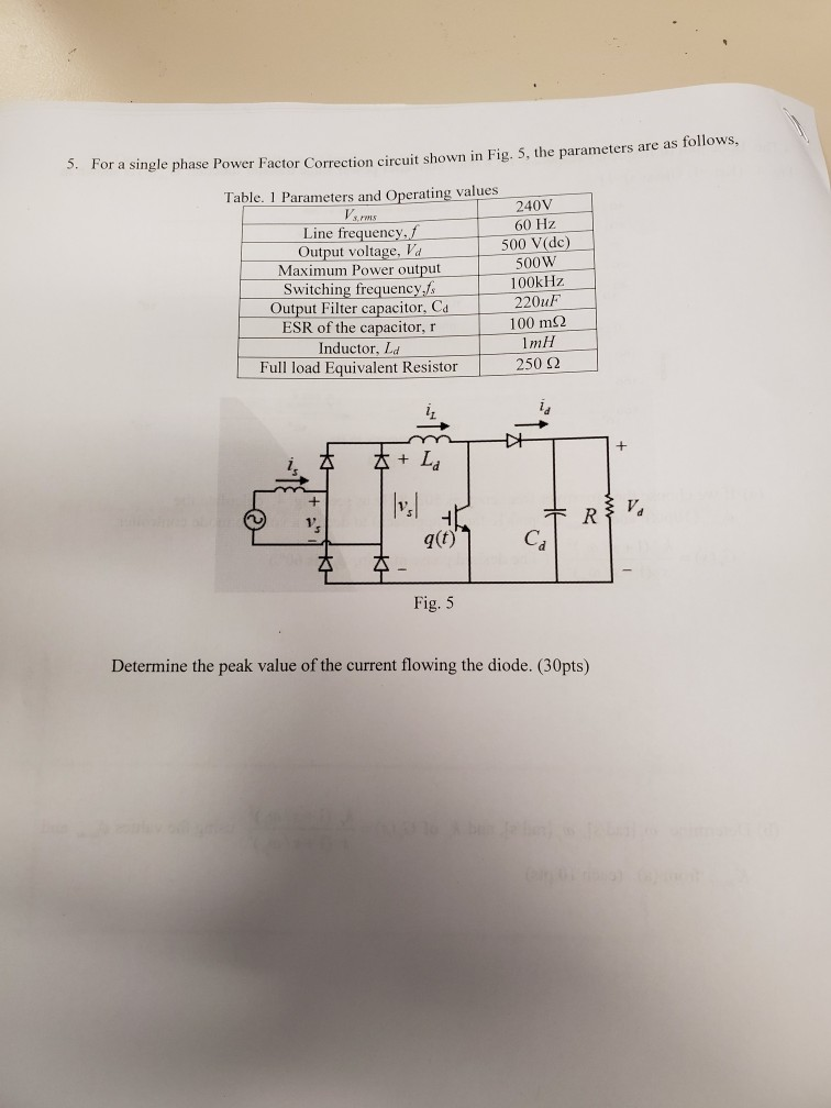 Solved 5. For a single phase Power Factor Correction circuit | Chegg.com