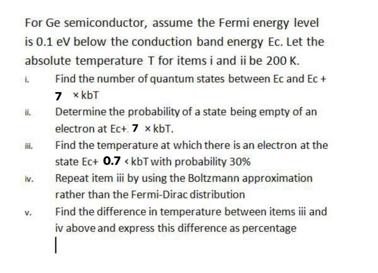 Solved ü. For Ge Semiconductor, Assume The Fermi Energy | Chegg.com