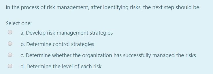 Solved In the process of risk management, after identifying | Chegg.com