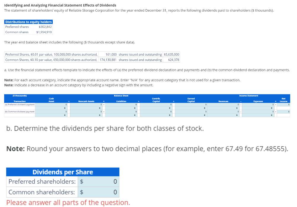 Solved Identifying And Analyzing Financial Statement Effects 0452