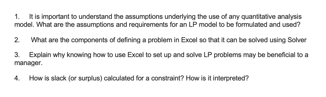 Solved 1. It Is Important To Understand The Assumptions | Chegg.com