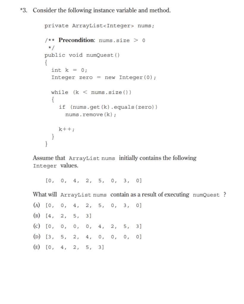 Solved *3. Consider the following instance variable and | Chegg.com