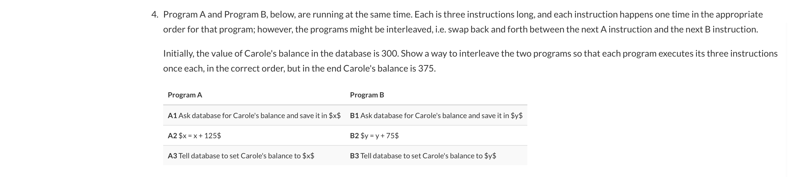 Solved 4. Program A and Program B, below, are running at the | Chegg.com