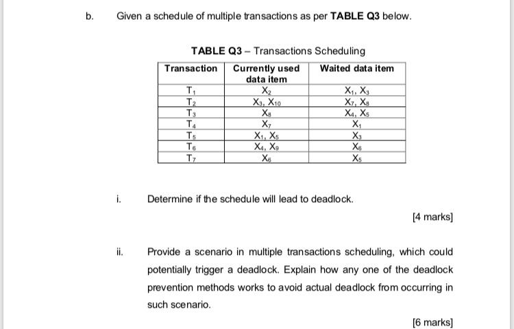 Solved b. Given a schedule of multiple transactions as per | Chegg.com