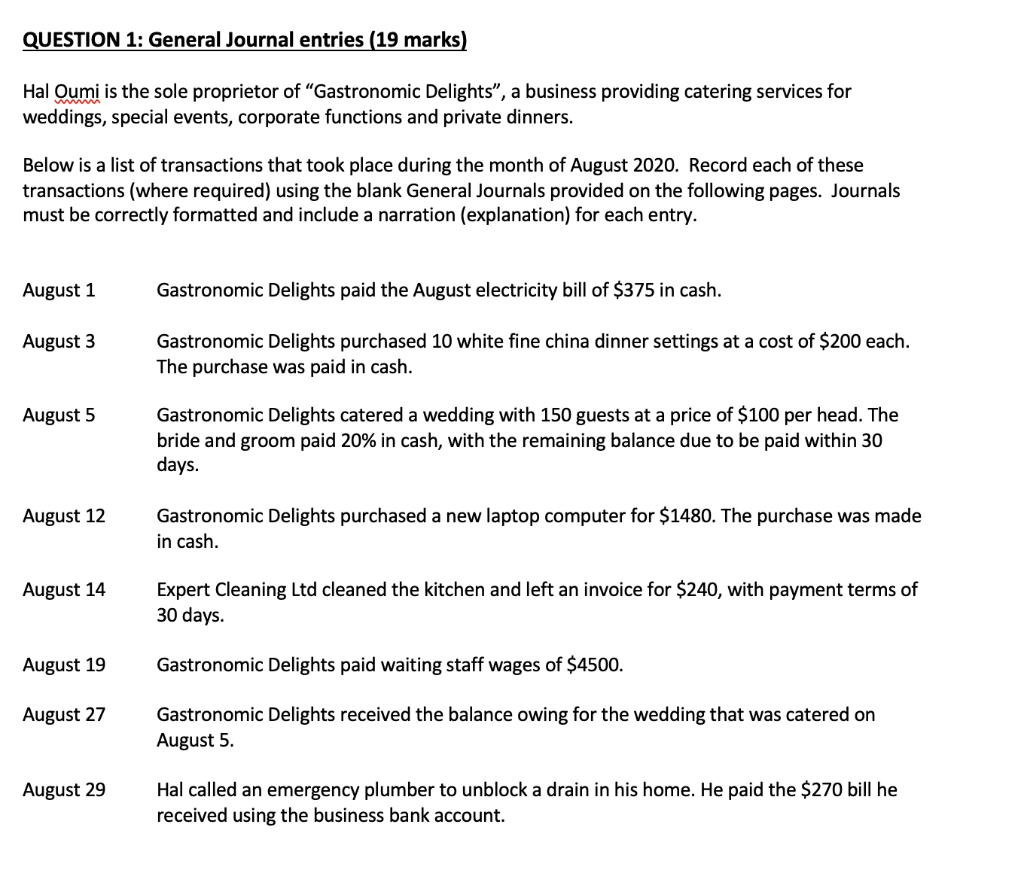 Solved QUESTION 1: General Journal entries (19 marks) Hal | Chegg.com