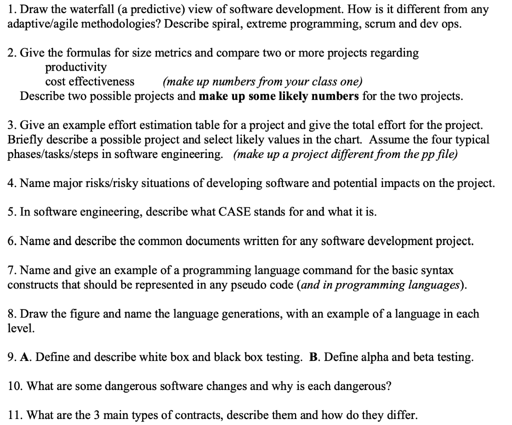 Solved 1. Draw the waterfall (a predictive) view of software | Chegg.com