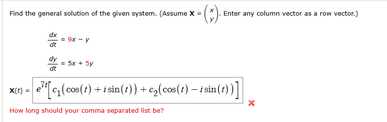 Solved x=(xy). Enter any column vector as a row | Chegg.com