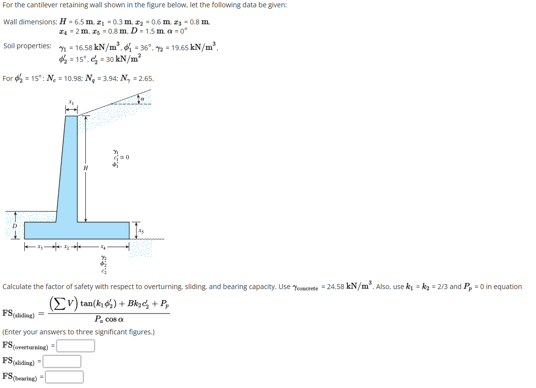 Solved For the cantilever retaining wall shown in ﻿the | Chegg.com