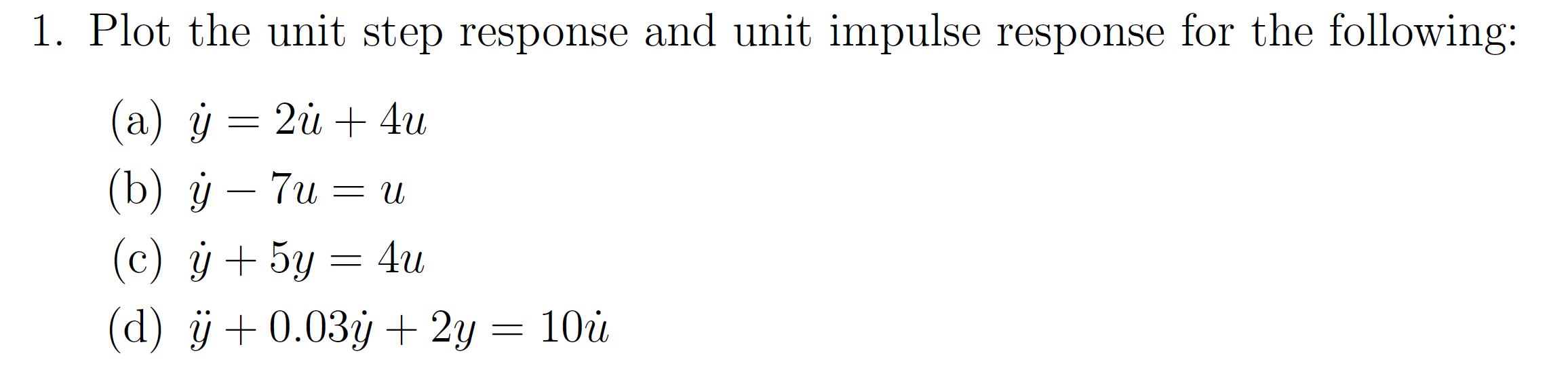Solved 1. Plot the unit step response and unit impulse | Chegg.com