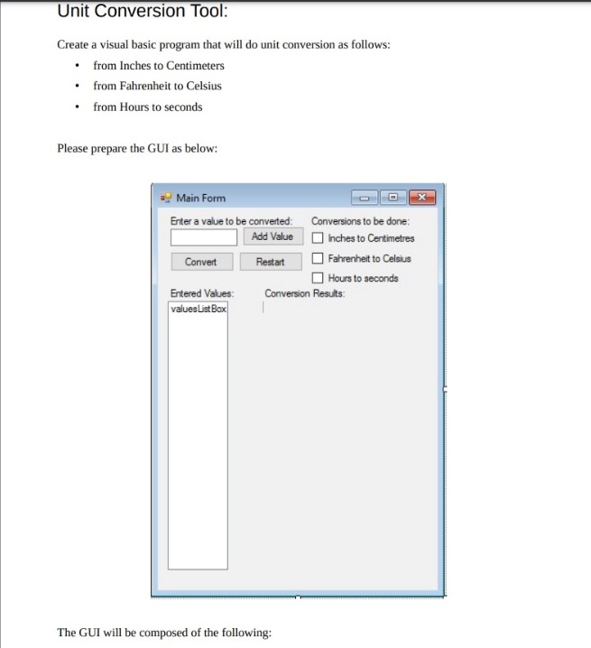 Solved Unit Conversion Tool: Create a visual basic program