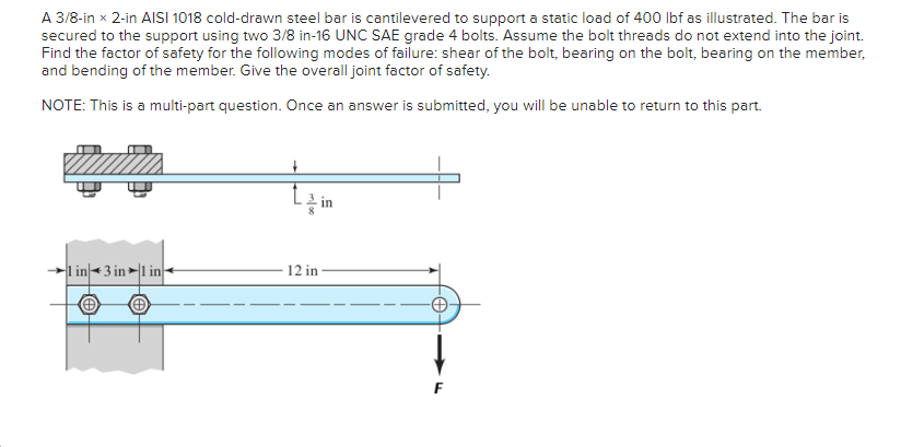 Solved A 3/8-in × 2-in AISI 1018 cold-drawn steel bar is | Chegg.com