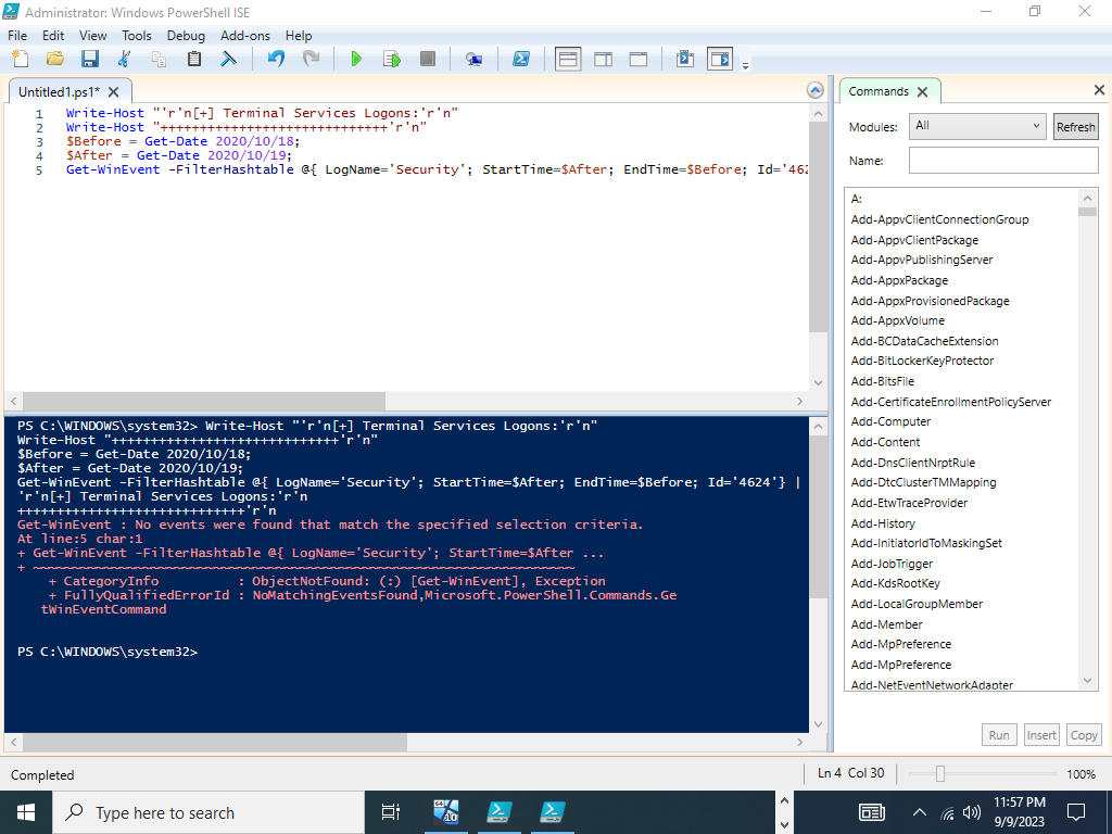 Solved I'm trying Checking user logons in PowerShell ISE and | Chegg.com