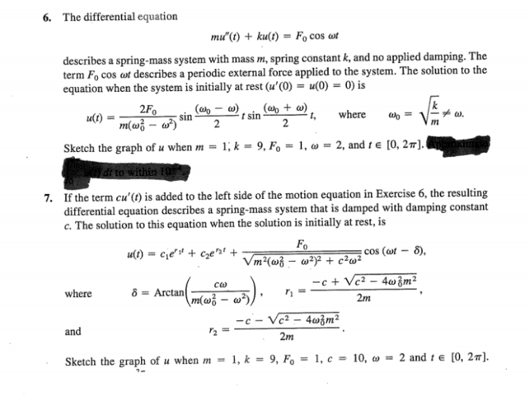 Solved 6. The differential equation mu"(t) + ku(t) = Focos