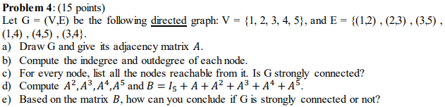 Solved = Problem 4:15 points) Let G = (V.E) be the following | Chegg.com