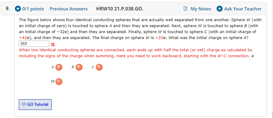 Solved 9. 0/1 points Previous Answers HRW 10 21.P.038.GO. My | Chegg.com