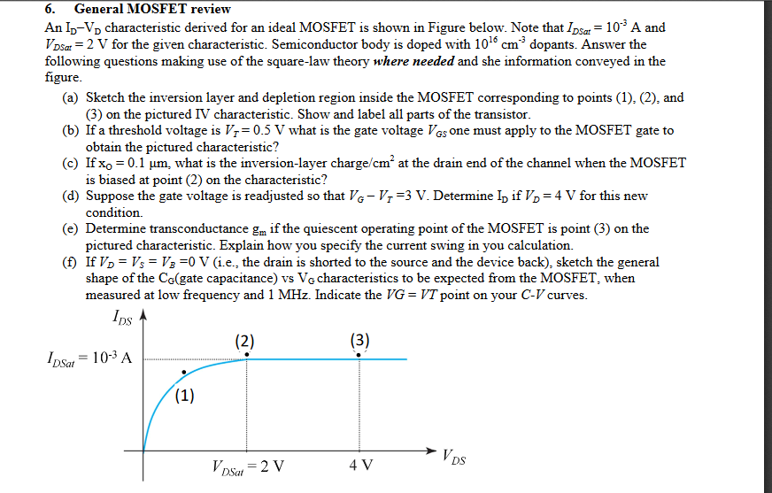 6. General MOSFET review An In-Vncatersc derived for | Chegg.com