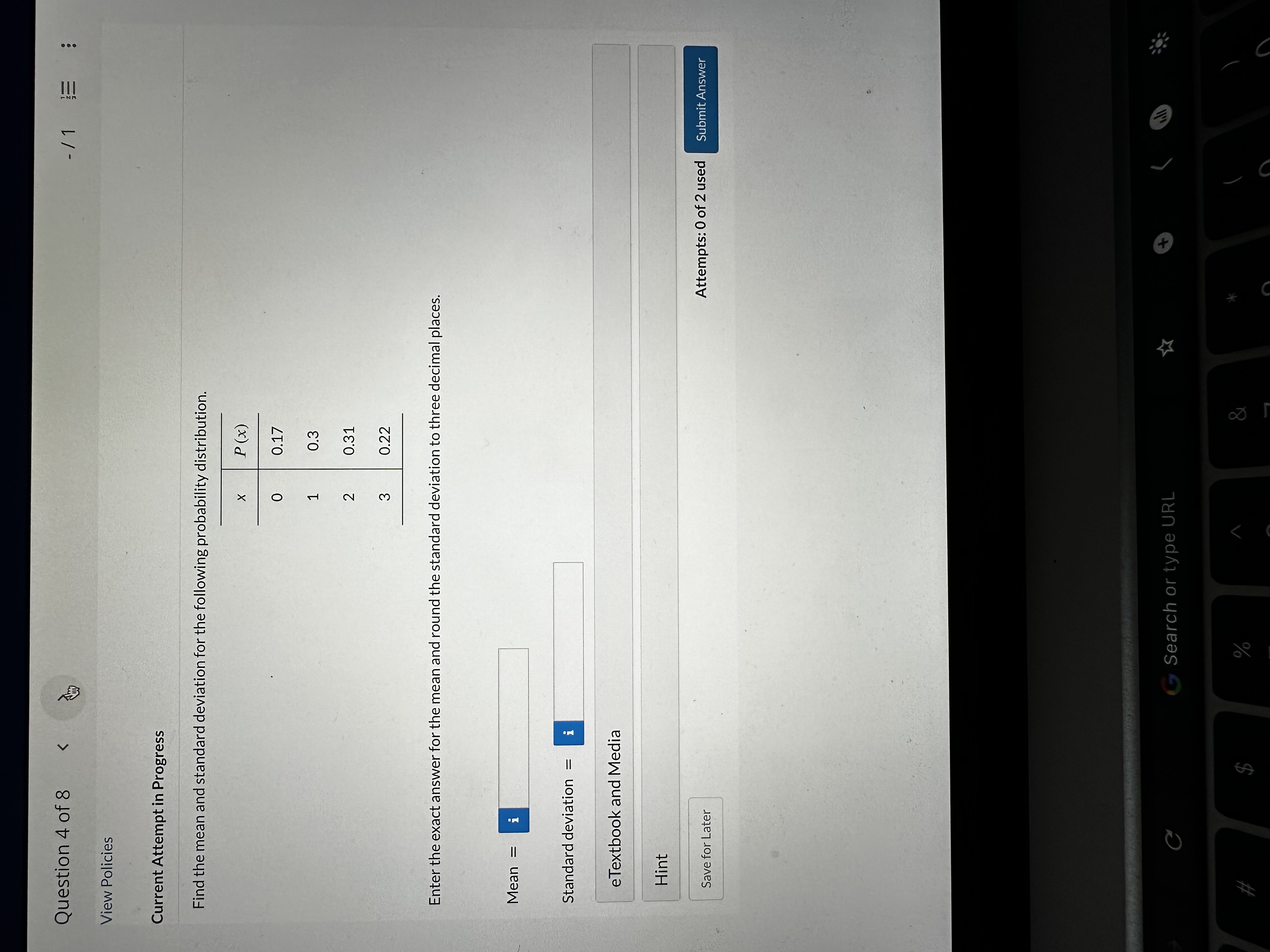 Solved Find The Mean And Standard Deviation For The | Chegg.com