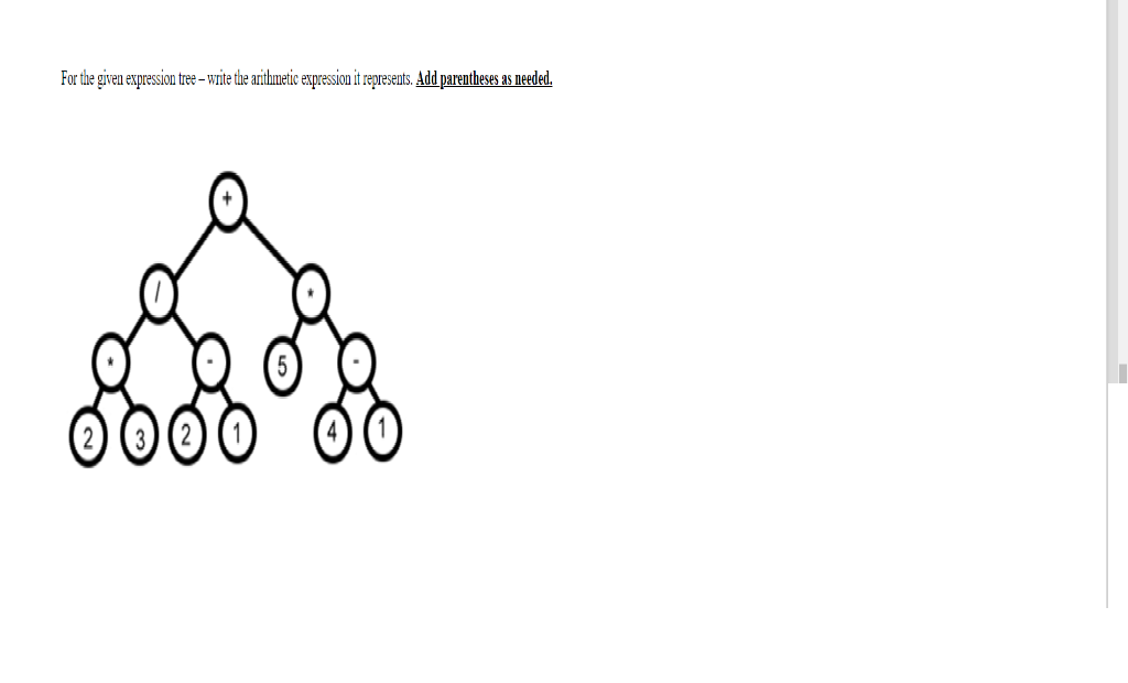 Solved For the given expression tree – write the arithmetic | Chegg.com