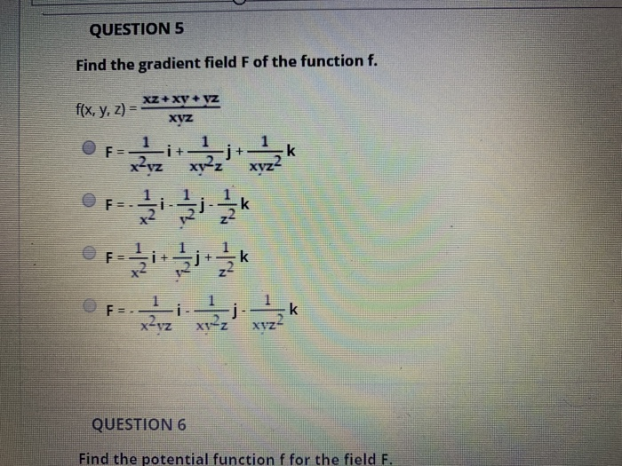 Solved QUESTION 5 Find the gradient field F of the function | Chegg.com
