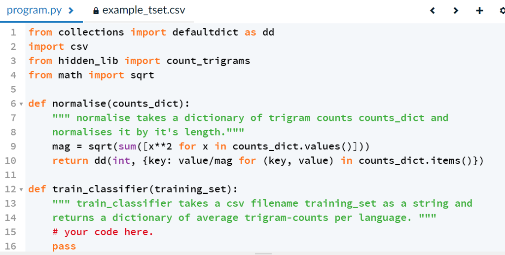 classical statistical analysis | training systems... Write a function train classifier (training_set) | Chegg.com