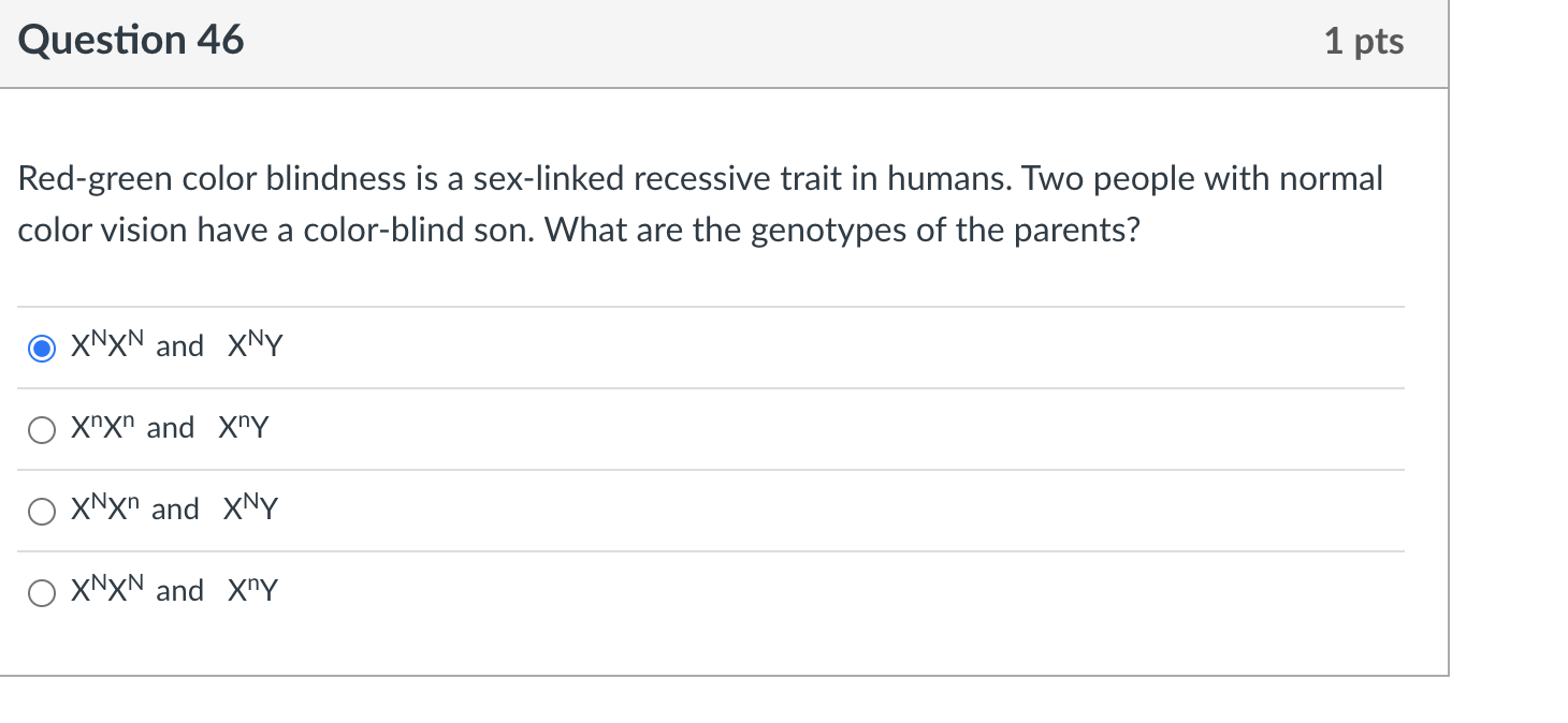 Solved Red-green color blindness is a sex-linked recessive | Chegg.com