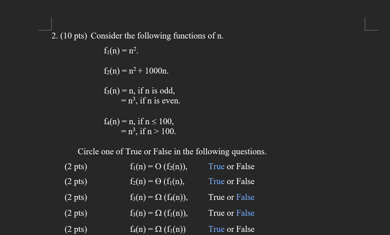 Solved Algorithm Analysis Answer Is In Blue. Show Work On | Chegg.com