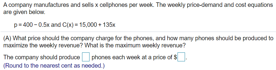Solved A company manufactures and sells x cellphones per | Chegg.com