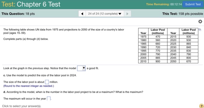 Solved Test: Chapter 6 Test Time Remaining: 00:12:27 Submit | Chegg.com
