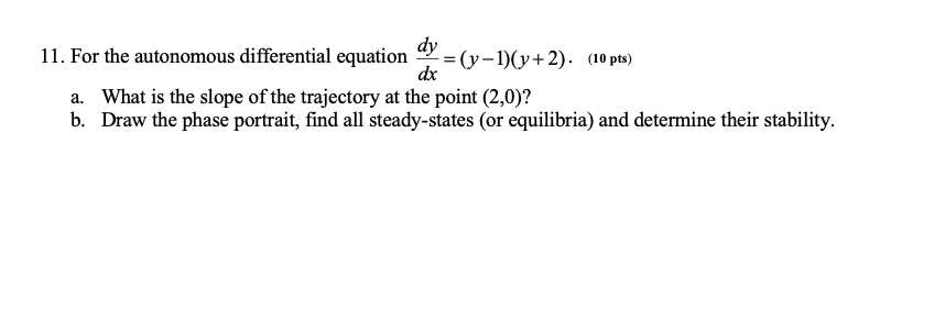 Solved dy 11. For the autonomous differential equation = | Chegg.com