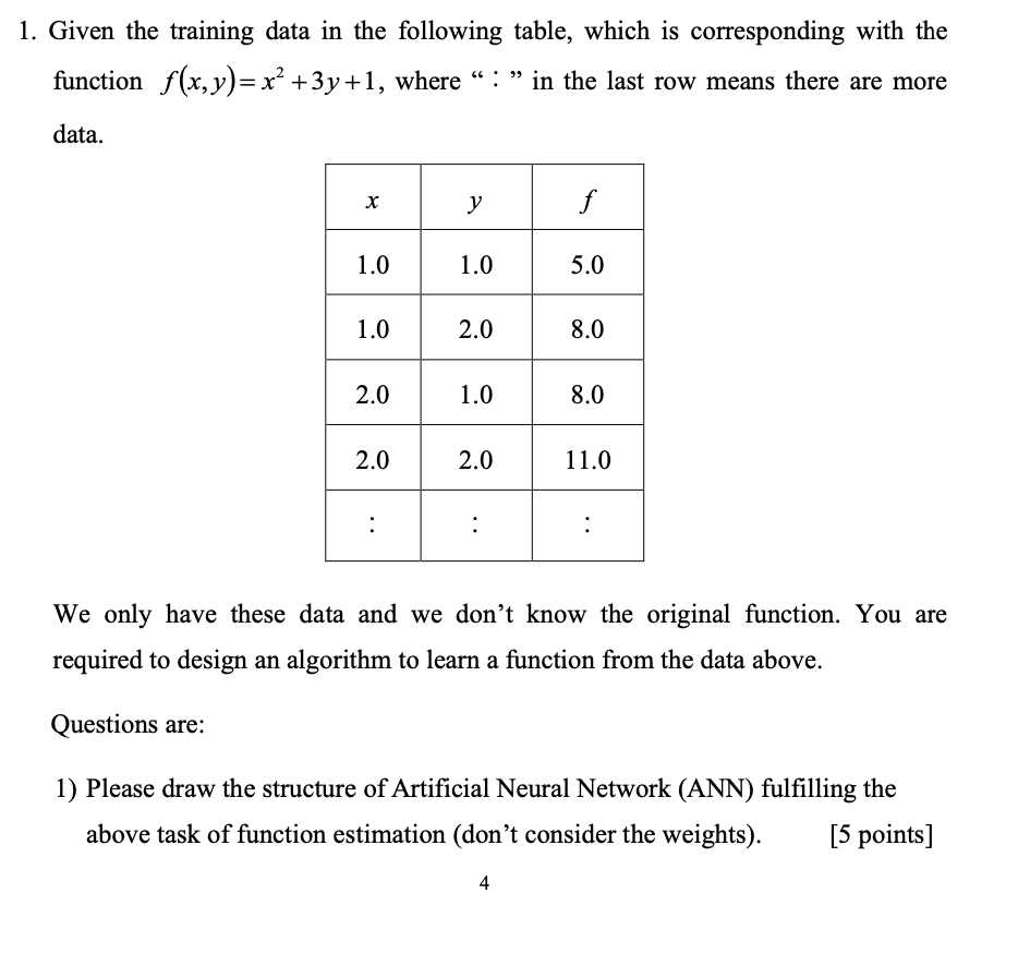 Solved 1. Given the training data in the following table, | Chegg.com