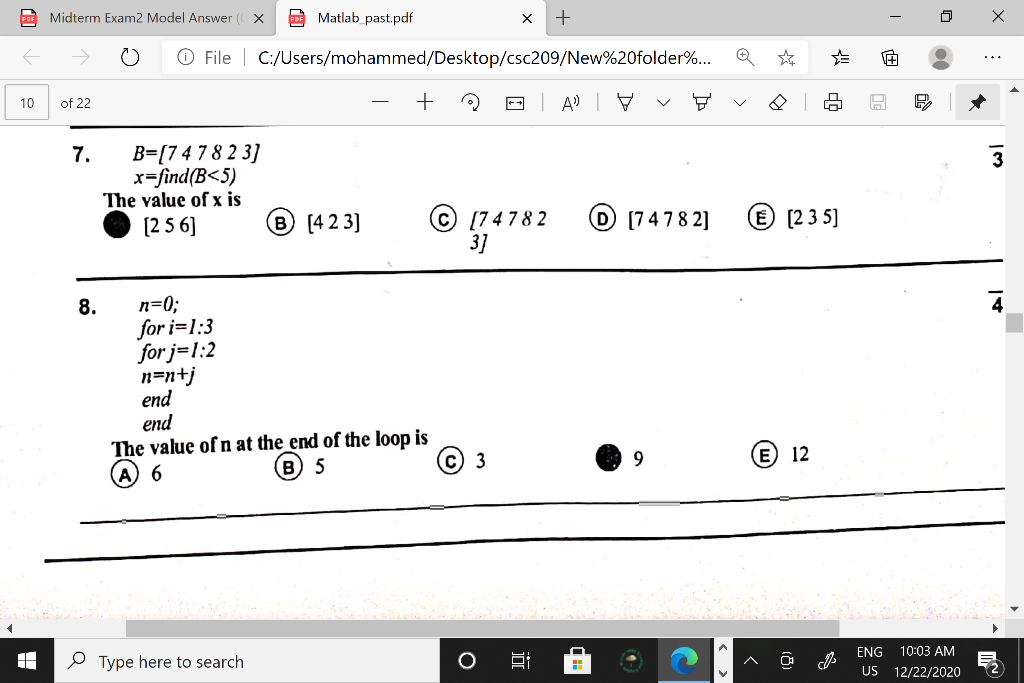 Solved Midterm Exam2 Model Answer X Pe Matlab Past Pdf Chegg Com