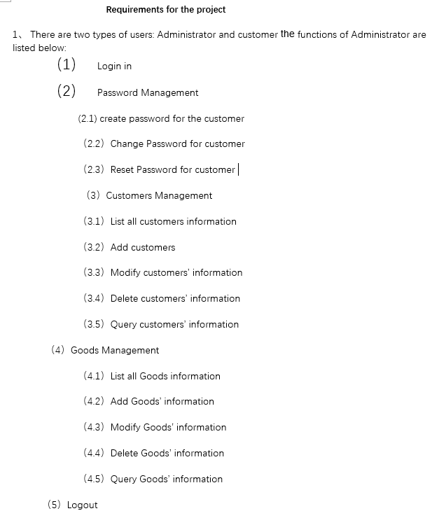 Solved Requirements for the project 1. There are two types | Chegg.com