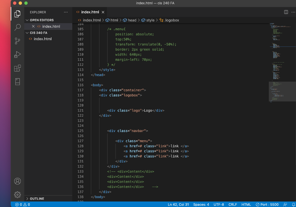 Solved index.html - cis 240 FA EXPLORER <> index.html x V Solved index.html - cis 240 FA EXPLORER <> index.html x V