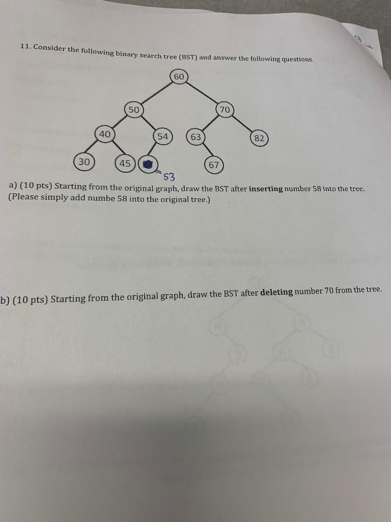 Solved 11. Consider The Following Binary Search Tree (BST) | Chegg.com