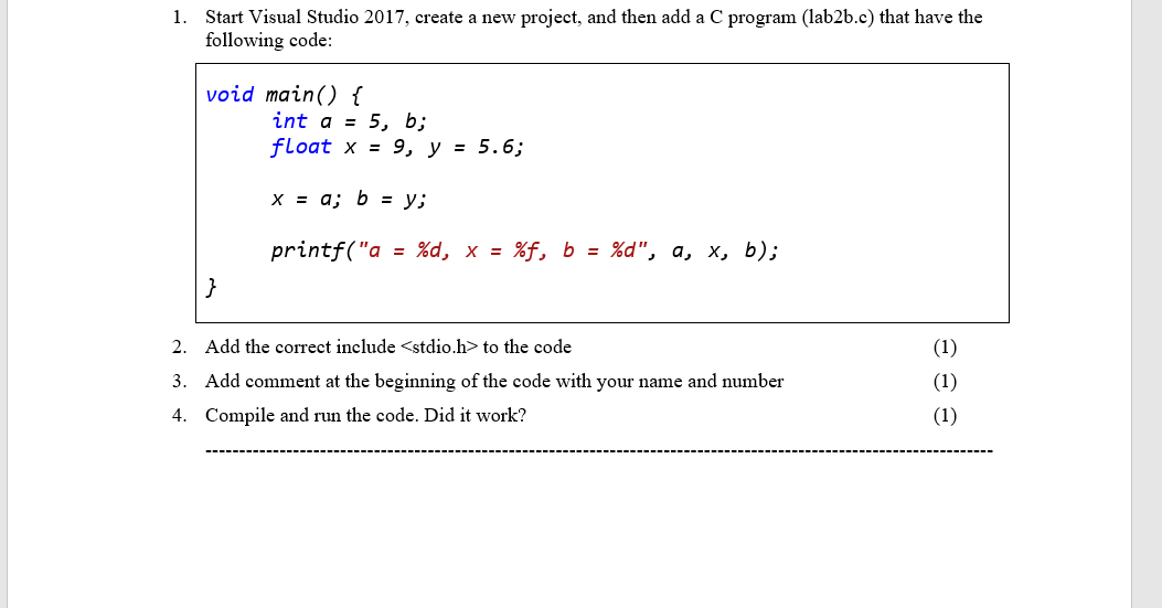 Solved 1 Start Visual Studio 19 Create A New Project Chegg Com