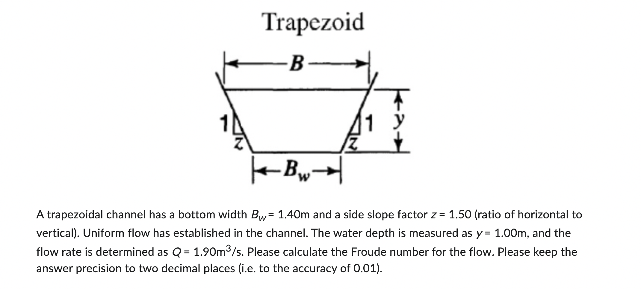 Solved TrapezoidA trapezoidal channel has a bottom width | Chegg.com