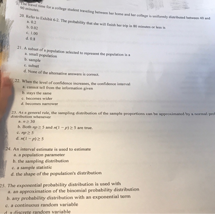 Solved he travel time for a college student traveling